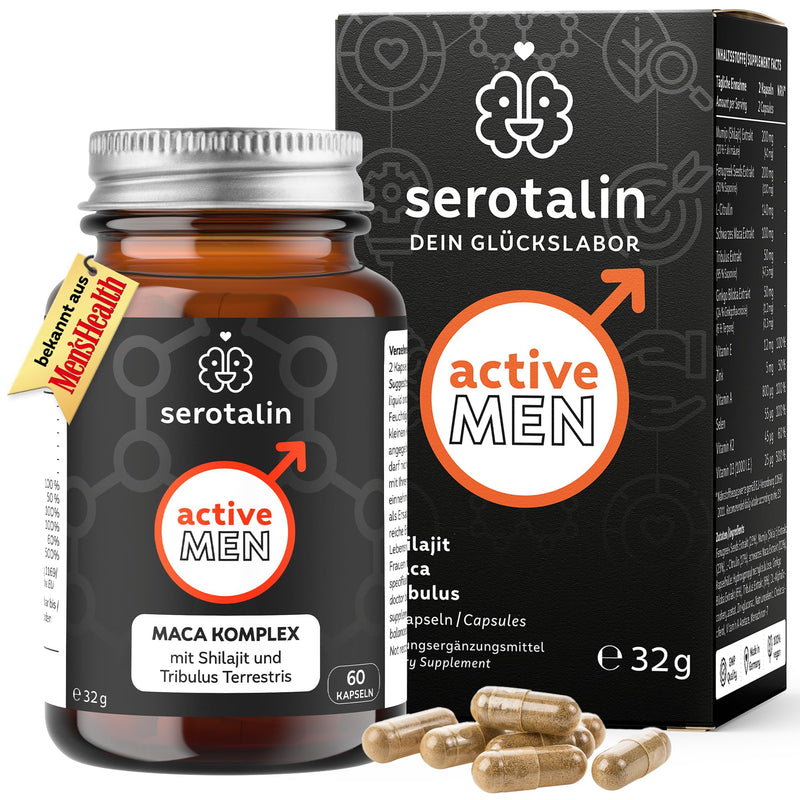 [Australia] - serotalin® ACTIVE MEN Maca capsules | +Shilajit +Tribulus Terrestris +Fenugreek +L-Citrulline +Vitamin E A K2 D3 high dose +Selenium +Zinc | 100% vegan & made in Germany | for 1 month 