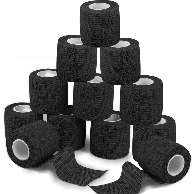 [Australia] - Self-adhesive bandage 12 rolls, 5 cm x 4.5 m plaster roll bandage material, elastic bandage bandage fixing bandage adhesive bandage self-adhesive for sports, wrist vet wrap cat dog horse (black) 12 rolls black 