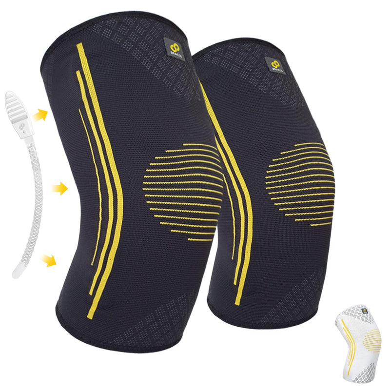 [Australia] - Bracoo KE92 Knee Sleeve for Men and Women | Elastic knee support with compression effect and side stabilizers - ideal for volleyball, fitness, sports and everyday life (Black Pair, M) Black Pair 