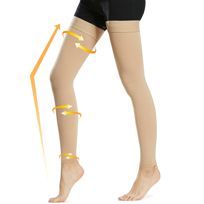 [Australia] - beister 15-20 mmHg medical compression stockings for men and women, edema compression socks without foot with silicone band, long class 1 support stockings for varicose veins, DVT, flight beige-1 M 