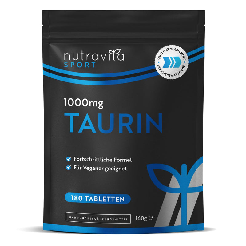 [Australia] - Taurine tablets 1000mg - 180 L Taurine tablets - for pre-workout, gym, sports and fitness - 3 month supply - Taurine capsule alternative - essential Taurine amino acids - Vegan - Nutravita 