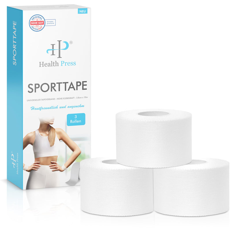 [Australia] - Health Press® sports tape - 3 rolls of tape (3.8 cm x 10 m) - sports tape white - tearable professional sports tape - sports tape bandage for all sports 3 pieces (3.8 x 1000 cm) white 
