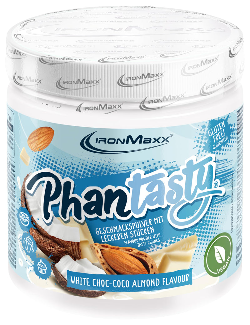 [Australia] - IronMaxx Phantasty - White Choc Coco Almond 250g Can | Vegan flavor powder with real fruit or nut pieces | Perfect sugar substitute White Choc – Coco Almond 250 g (pack of 1) 
