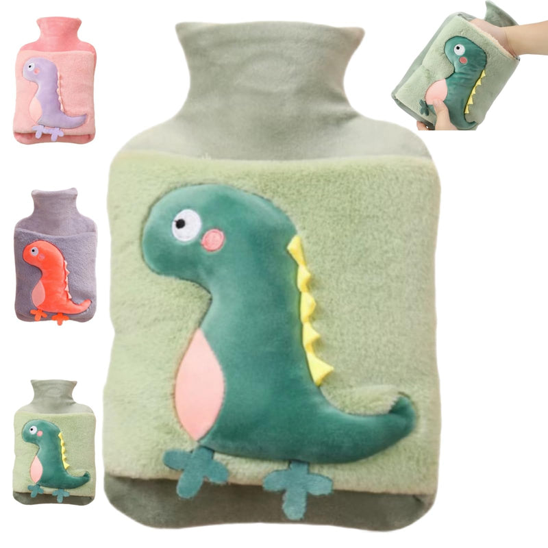 [Australia] - MHwan Hot Water Bottle, 2L Large Thickened Plush Fluffy Hot Water Bottle Children Adults, Cute Cuddly Dinosaur Hot Water Bottle Animal, Safe, Explosion-Proof Leak-Proof, Removable for Cleaning Green Dinosaur 