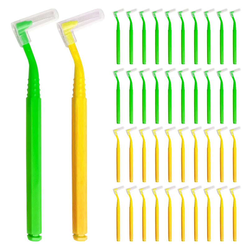 [Australia] - SKHAOVS Pack of 40 L-shaped interdental brushes with long handle, toothbrush between teeth and gums, tooth cleaning between spaces, for tooth cleaning plaque removal (yellow green) yellow green 