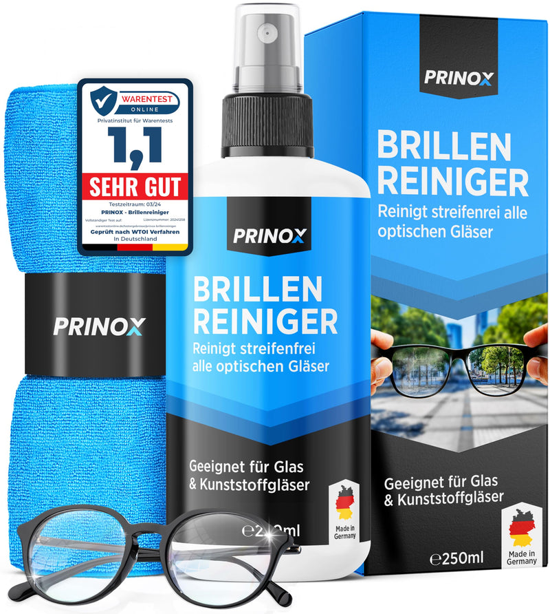 [Australia] - PRINOX® glasses cleaner set 250ml with microfiber glasses cleaning cloth - glasses cleaner with microfiber cloth for all glasses to prevent grease stains and fingerprints on the glasses 