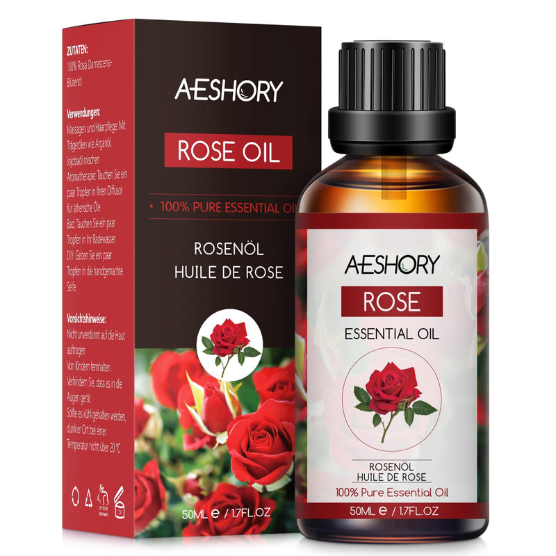 [Australia] - AESHORY Rose Essential Oil 50ml, Rose Essential Oil 100% Pure Natural Aromatherapy Oil in Therapeutic Quality, Fragrance Oils for Diffusers, Skin Care, Hair Care, Massage, Bath 