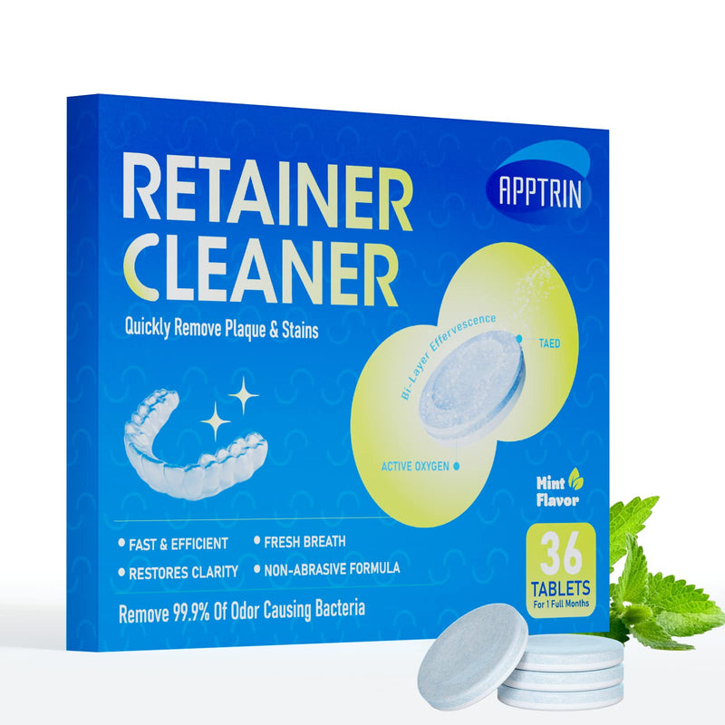 [Australia] - APPTRIN retainer cleaning tablets, braces cleaning tablets, 36 fresh retainer tablets, tabs for cleaning dentures, mouth guards, dentures 