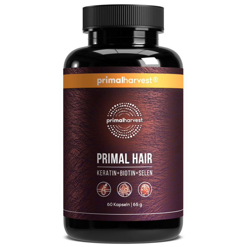 [Australia] - Primal Hair by Primal Harvest - Hair Nutritional Supplement with Selenium, Zinc, Keratin, Biotin, Selenium and Vitamin B Complex, for Men and Women, 60 Capsules 
