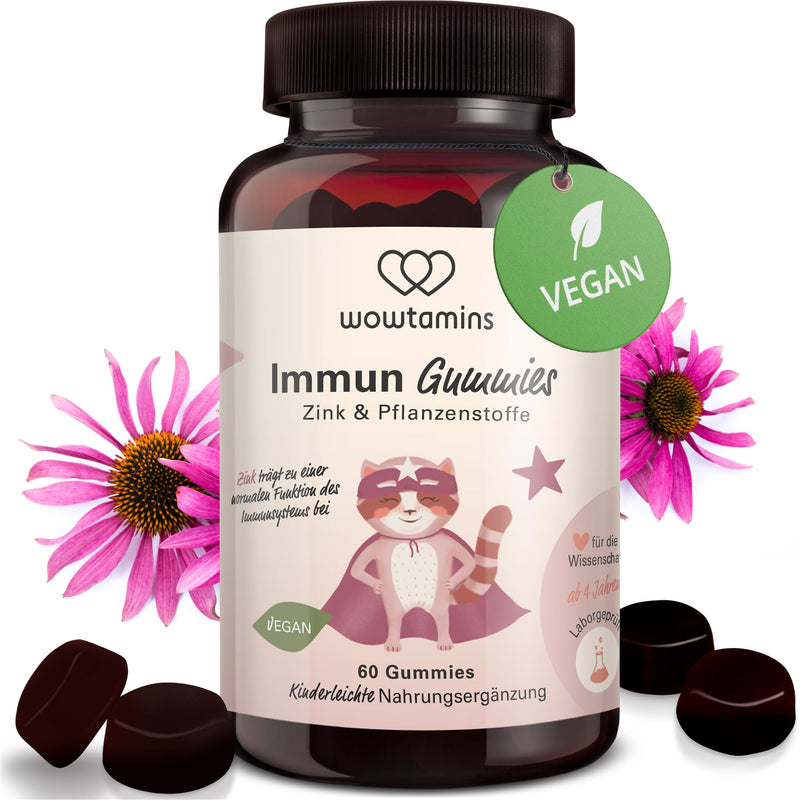 [Australia] - wowtamins Immune Gummies - Zinc & valuable plant extracts for the immune system (30-day supply) - Dietary supplement with elderberry, ginger & more - Vitamin Gummies for children & adults 60 pieces (pack of 1) 