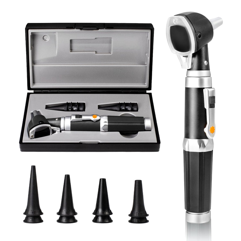 [Australia] - Scian Otoscope Ear Scope with Light, Fiber Optic Otoscopes with Hard Plastic Case, Pocket Diagnostic Ear Infection Detector for Doctors, Nurses, Children, Dogs, Home Use (Black) Black 