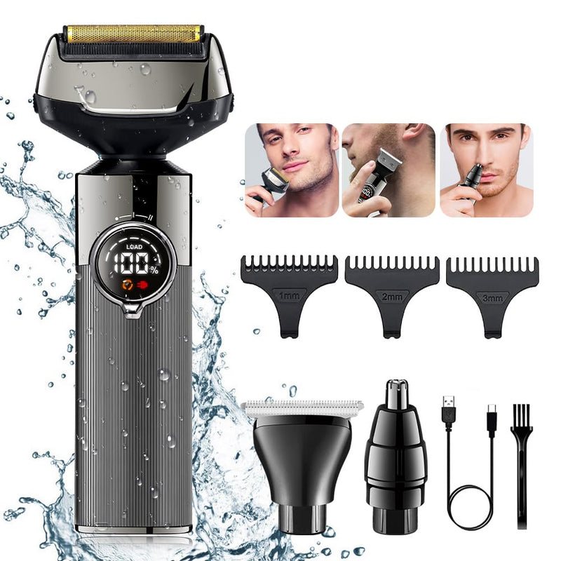 [Australia] - Solimpia Electric Shaver Set 3 in 1 Multigroomer Beard Trimmer T-Blade Trimmer Hair Clipper Men's Hair Trimmer Nose Hair Trimmer Precision Trimmer Groomer IPX7 Waterproof Rechargeable 