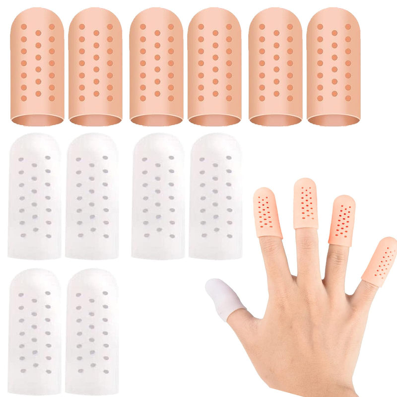 [Australia] - Finger protection silicone, pack of 12 gel finger cots, breathable fingertip protection, finger protection, finger sleeves, thumb protection, silicone finger protection, finger protection support, finger cots thumb protection 3 pairs beige + 3 pairs white 