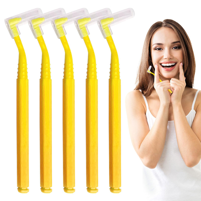 [Australia] - SKHAOVS Pack of 40 L-shaped interdental brushes, dental brushes, tooth cleaning between spaces, interdental space cleaner, brushes for interdental spaces, tooth sticks for teeth cleaning, braces cleaning (yellow) yellow 