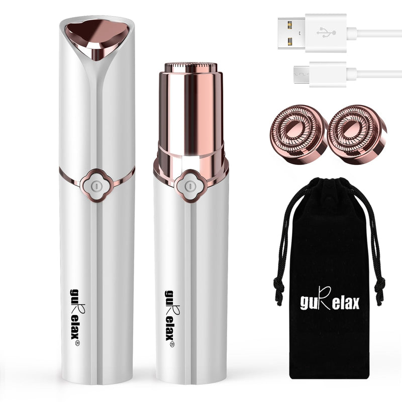 [Australia] - GURELAX - Facial hair remover for women, rechargeable, face mini hair remover - 2x replacement heads included, pain-free facial razor for women, small razor for cheeks, chin white (2x replacement heads included) 