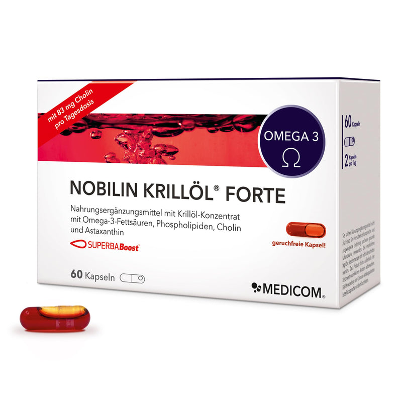 [Australia] - Medicom - Nobilin Krill Oil Forte - Krill Oil Omega-3 Fatty Acids with EPA & DHA, Choline, Astaxanthin, Health Support, For Heart, Eyes and Brain, Unique Nutrient Combination - 60 Capsules 