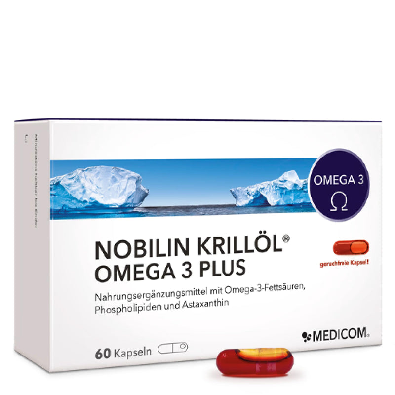[Australia] - Medicom - Nobilin Krill Oil Omega 3 Plus, High-Quality Omega-3 Fatty Acids, EPA & DHA, Astaxanthin, 500 mg Antarctic Krill Oil, Odor-Free Licaps Capsules - 60 Capsules 