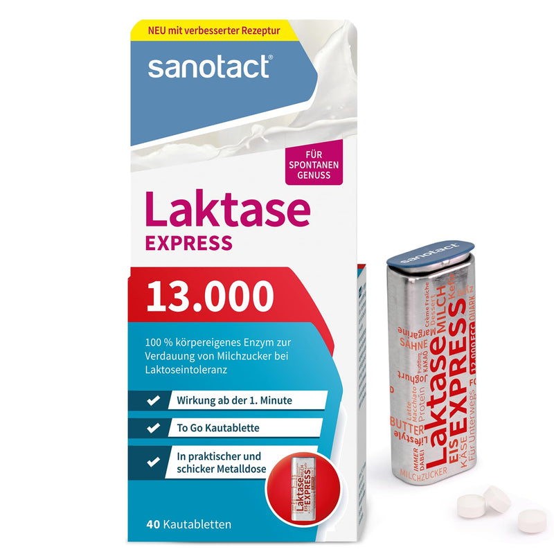 [Australia] - sanotact Lactase 13,000 EXPRESS (40 lactase tablets) • Lactose tablets with immediate effect • For lactose intolerance & milk intolerance • For spontaneous enjoyment of dairy products 40 pieces (pack of 1) 