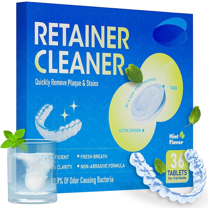 [Australia] - Cleaning tablets for braces - 36 retainer cleaning tablets, remove stains from braces and discoloration, suitable for Invisalign and mouth guards 