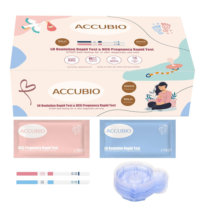 [Australia] - ACCUBIO 50 Ovulation Test Strips and 20 Pregnancy Test Strips Combo Kit, Over 99% Accurate Fertility Test, Sensitive LH and HCG Home Rapid Detection, with 70 Free Urine Collection Cups 