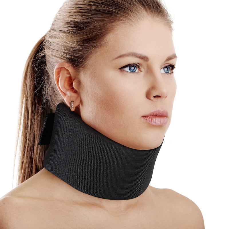 [Australia] - RESTCLOUD Soft Foam Neck Support Universal Neck Brace Adjustable Neck Support for Sleeping - Relieves Neck Pain (Black, 3" Deep Collar, L) L (3" High) Black 