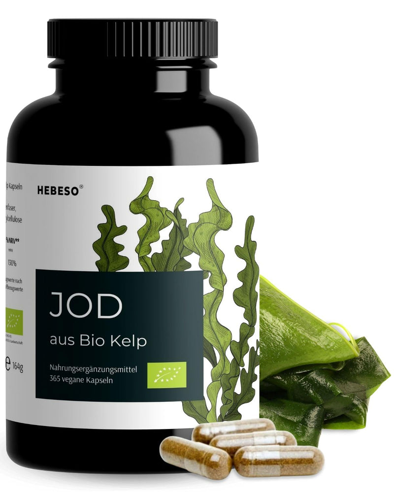[Australia] - HEBESO® IOD made from organic kelp - 365 vegan capsules - with 195 µg natural iodine per capsule - high-dose extract from brown algae - enriched with organic acacia fibers for intestinal health 