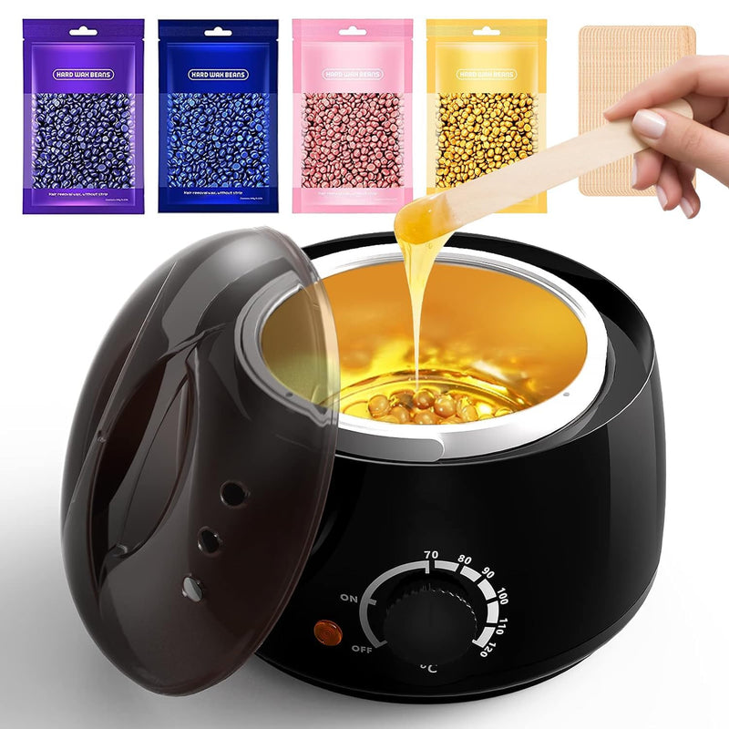 [Australia] - Wax warmer waxing set wax hair removal at home: wax machine 4 packs of wax beads and 30 wooden spatulas, wax hair removal face body women men black 100B 