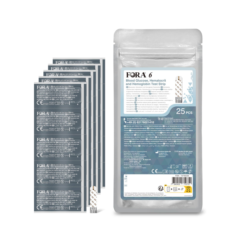 [Australia] - FORA 6 blood sugar, hematocrit and hemoglobin test strips (3-in-1: BG, HCT, HB) / 25 pieces 