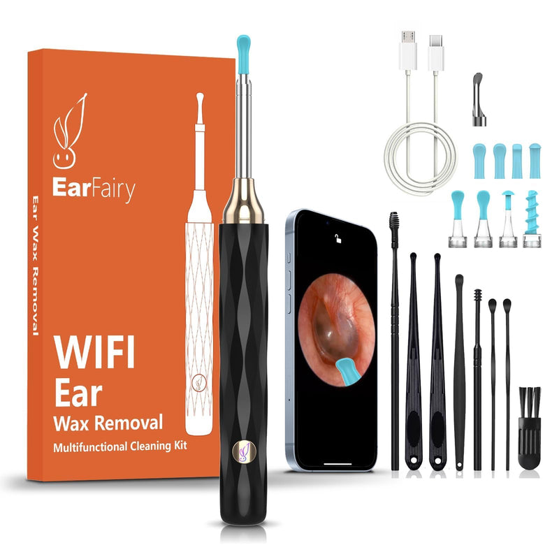 [Australia] - EarFairy Earwax Remover Otoscope Wifi Ear Cleaner Camera HD Wireless Waterproof Ear Mirror 360° Wide Angle Ear Cleaner with 3.5mm Lens and 6 LEDs for iPhone, iPad and Android Smartphones 