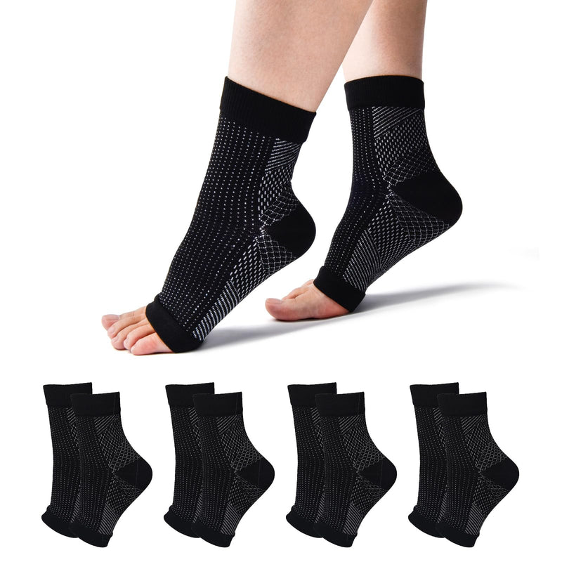 [Australia] - TOMILIOLD 4 pairs of compression socks for women and men, ankle support, ankle support, Achilles tendon bandage, ankle orthopedic compression socks, foot support, 43-46, black 