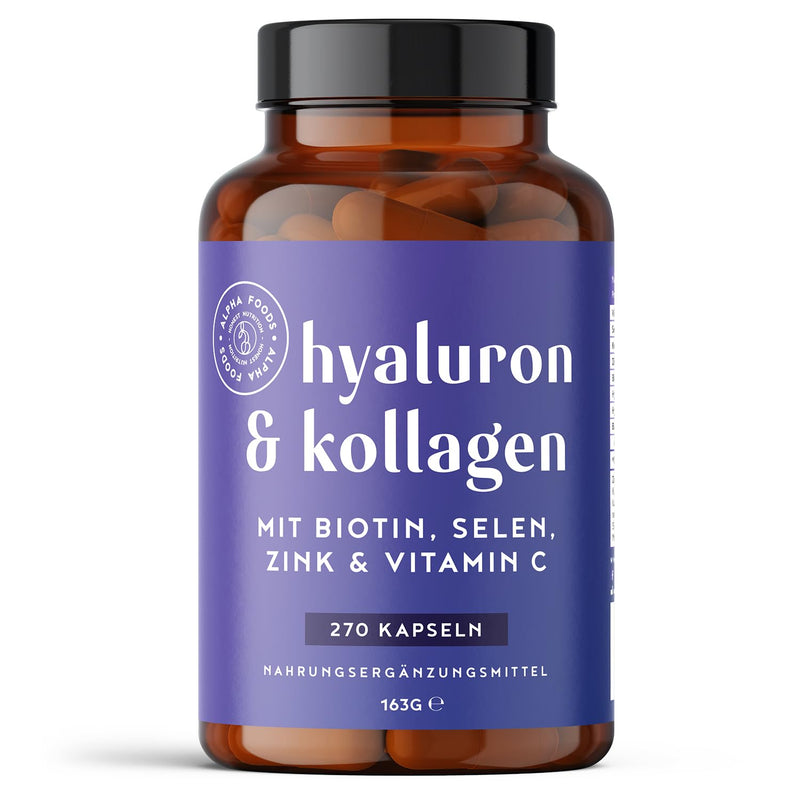 [Australia] - Hyaluronic & collagen complex | 270 capsules | Highly dosed with hyaluronic acid, biotin, selenium, zinc, vitamin C & bamboo extract | Hyaluronic Collagen Complex | Skin, hair, nails | Alpha Foods Collagen with Biotin 