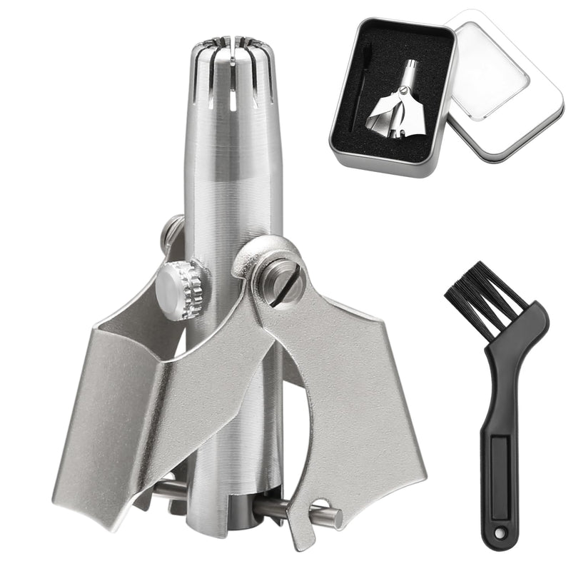 [Australia] - Manual nose hair trimmer with cleaning brush, silver stainless steel nose hair and ear hair trimmer, mechanical nose hair trimmer for home and on the go 1 