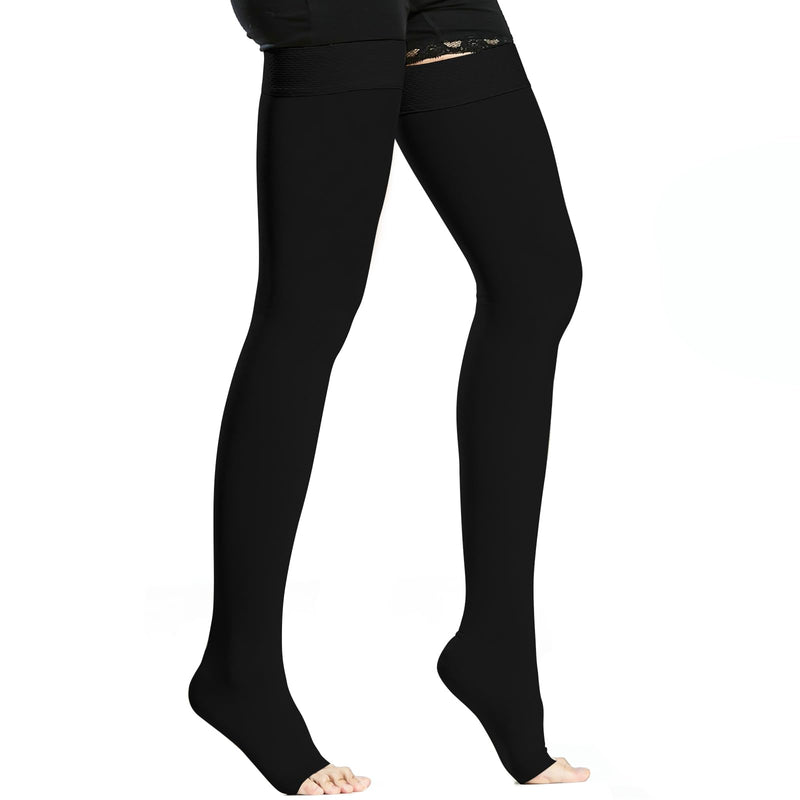 [Australia] - BellaAcht Medical Compression Stockings Women & Men 20-30 mmHg Graduated Support, Thigh Support Stockings, Edema Compression Socks Without Foot with Silicone Band 3XL Black 