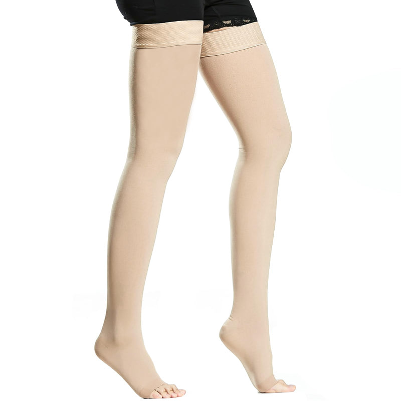 [Australia] - BellaAcht Medical Compression Stockings Women & Men 20-30 mmHg Graduated Support, Thigh Support Stockings, Edema Compression Socks Without Foot with Silicone Band XL Beige 