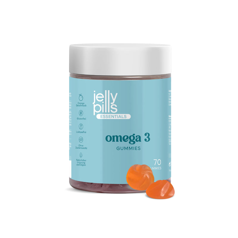 [Australia] - Jelly Pills® Concentrated Omega-3 Gummies (DHA + BCAA) and B Group Vitamins - 70 vegan orange flavored gummies - no added sugar - for children and adults 