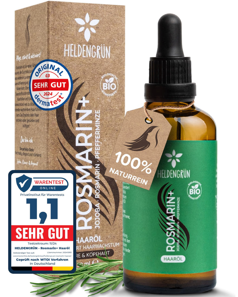 [Australia] - Heldengrün® ORGANIC Rosemary+ Hair Oil [HIGH DOSE] Natural hair booster - hair oil with real organic jojoba & rosemary oil - rosemary oil hair - essential oil mixture 50 ml (pack of 1) Rosemary+ 