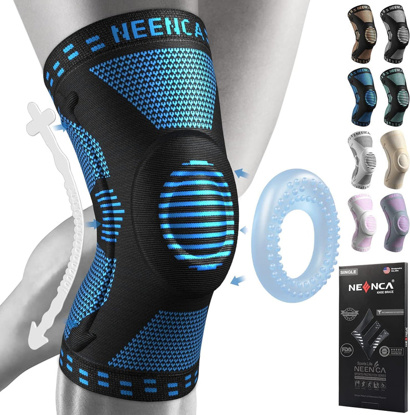 [Australia] - NEENCA Knee Support, Compressed Knee Brace with Patella Gel Pads & Spring Side Stabilizers, Medical Knee Pads for Running, Meniscus Tear, Arthritis, Joint Pain Relief, ACL, Recovery Blue L 