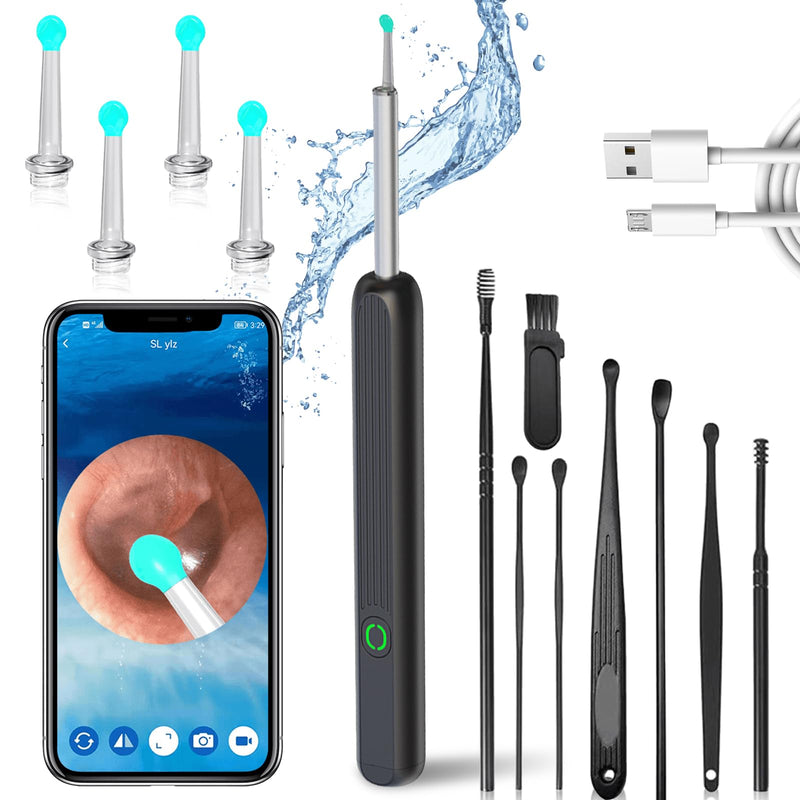 [Australia] - Delamiya Earwax Remover Otoscope, 1080P HD Otoscope with Camera Intelligent Wifi Ear Cleaner Otoscope Removal with 6 LEDs IP67 Waterproof Otoscope for iPhone Android Smartphones iPad Black 