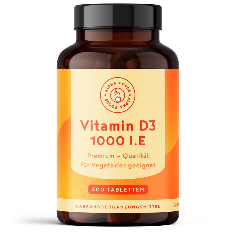 [Australia] - Vitamin D3 1000 IU - 400 tablets over 1 year supply - Vitamin D for the immune system, bones, teeth & muscles - High dosage - Vegetarian - Alpha Foods 