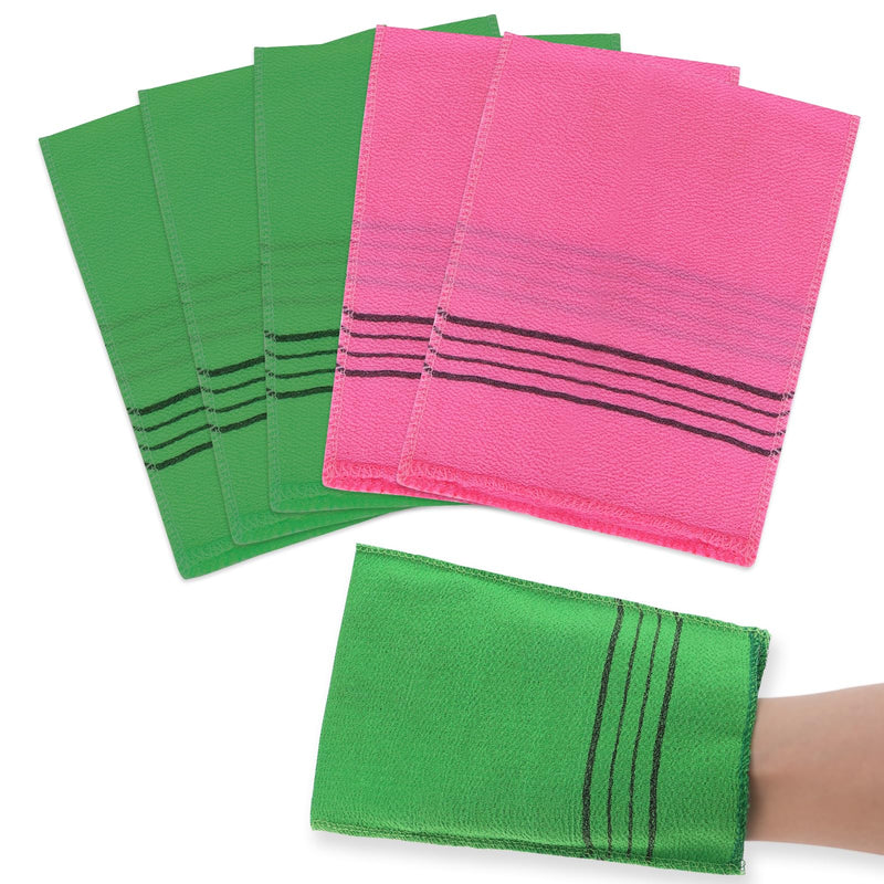 [Australia] - 5pcs Asian Exfoliating Gloves Double Sided Korean Scrubbing Washcloth Italy Towel for Dead Skin Removal Callus Scrubber Shower Exfoliating Glove (Pink Green) 2 Pink, 3 Green 