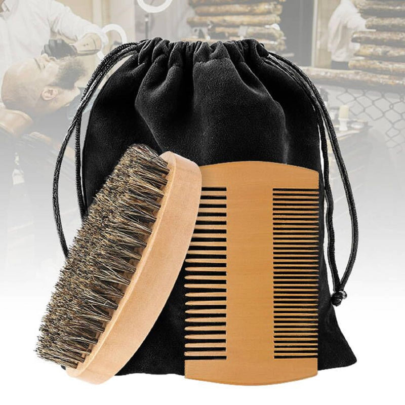 [Australia] - Beard comb & beard brush set, beard brush with boar bristles, beard comb for men, beard brush made of wood and beard comb, beard comb, beard brush for men, beard care tool for men, travel, daily beard care 