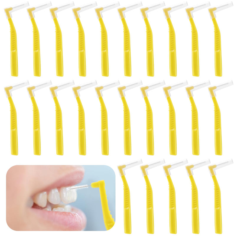 [Australia] - Prasacco Pack of 25 Interdental Brushes, 0.6mm L-Shaped Interdental Brushes Plastic Portable Interdental Brushes with Non-Slip Handle for Teeth Cleaning and Oral Care (Yellow) Yellow 
