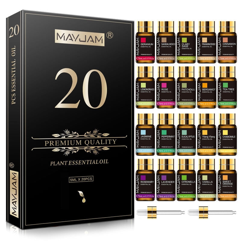 [Australia] - MAYJAM Essential Oil Set 20 Pieces, Essential Oil Gift Set for Diffuser, Humidifier - Lavender Jasmine Eucalyptus Vanilla Sandalwood Sweet Orange Rose Bergamot and More Vegetative-20-1 100 ml (Pack of 1) 