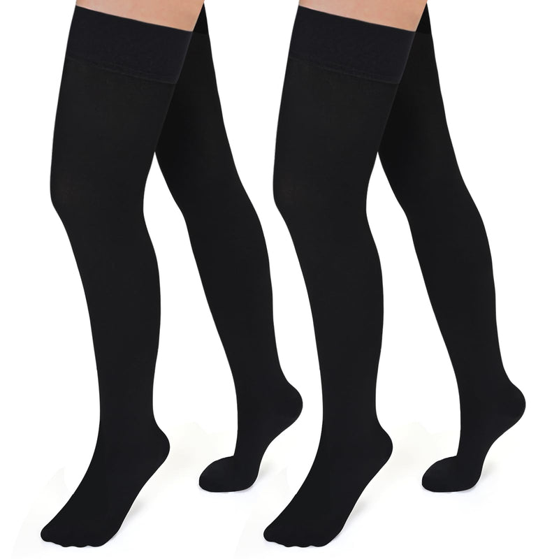 [Australia] - Evolyline 2 pairs of medical compression stockings for women and men, 20-30 mmHg, class II thigh long support stockings, compression socks for air travel, graduated support for varicose veins, toe wrap (black + black), XL 