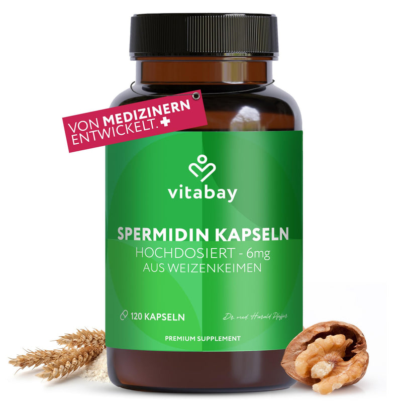 [Australia] - Vitabay Spermidine Capsules High Dose 6 mg - 120 VEGAN Capsules Spermidine from Wheat Germ - Pure Wheat Germ Spermidine - Laboratory Tested 60 g (Pack of 1) 
