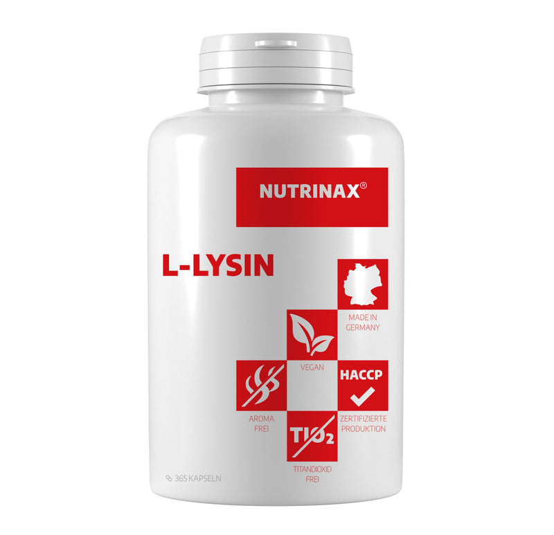 [Australia] - NUTRINAX | L-Lysine | 365 vegan lysine capsules | Highly dosed with 1000mg L-Lysine HCL (800mg L Lysine per daily dose) | Made in Germany | from vegetable fermentation 