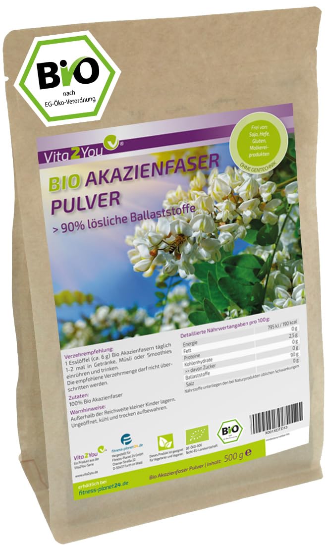 [Australia] - Vita2You Organic Acacia Fiber 500g Powder - Fiber - Acacia Fiber without Additives - Vegan - Neutral in Taste 