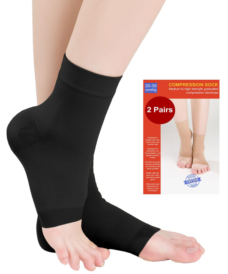 [Australia] - 2 Pairs of Ankle Medical Compression Stockings Men & Women 20-30mmhg, Support Stockings Compression Socks for Swelling Plantar Fasciitis Sprain Neuropathy Sports XXL 2x Black 