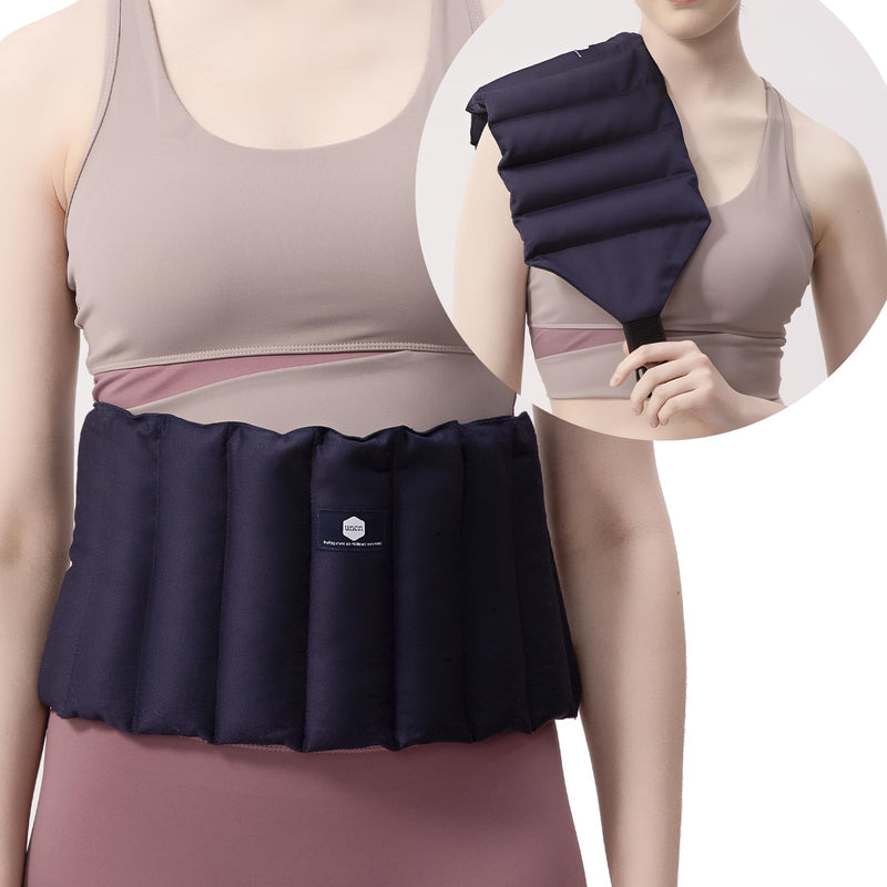 [Australia] - uncn Large Cherry Stone Pillow with Adjustable Strap, Heavy Duty Microwave Heating Pad 19*78cm, Microwave Heat Pad Made of Cotton Fabric for Back, Neck, Shoulder Dark Blue 