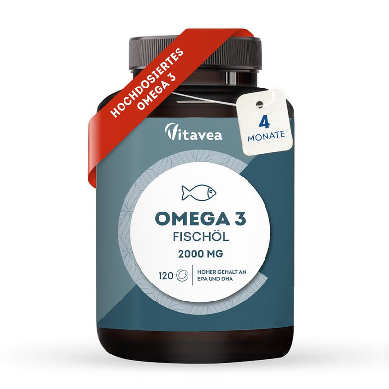 [Australia] - Omega 3 wild fish oil 2000 mg - 1000 mg EPA, 500 mg DHA, 120 Omega 3 capsules high dose - heart & brain function, vision - Vitavea 